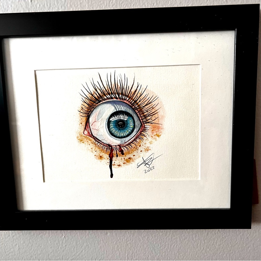 Original water color painting of an eye 👁️.  “FEAR”
